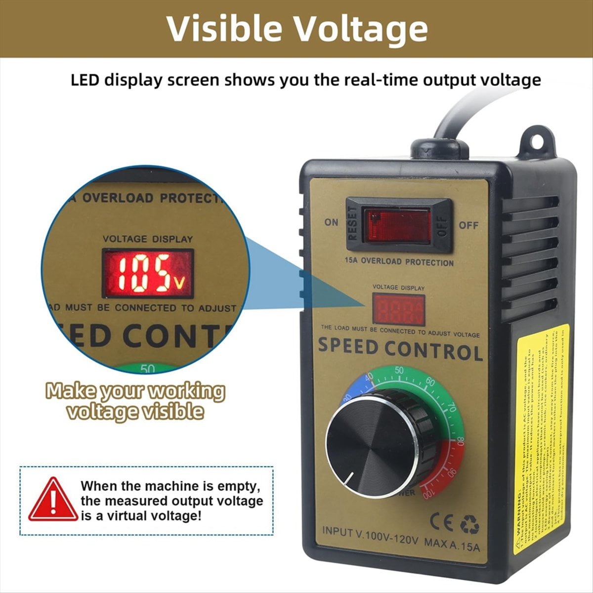AC Motor Speed Controller - Adjustable 100V-120V & 15A Max, Electric Fan  Variable Regulator US Plug - Walmart.com