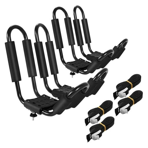 2Pairs Universal Kayak Roof Rack, J-Bar Roof Top with Straps, Foam Pad & Buckles, Mount Crossbar on Van Car for , Boat, Kayak, Canoes, Ski Board