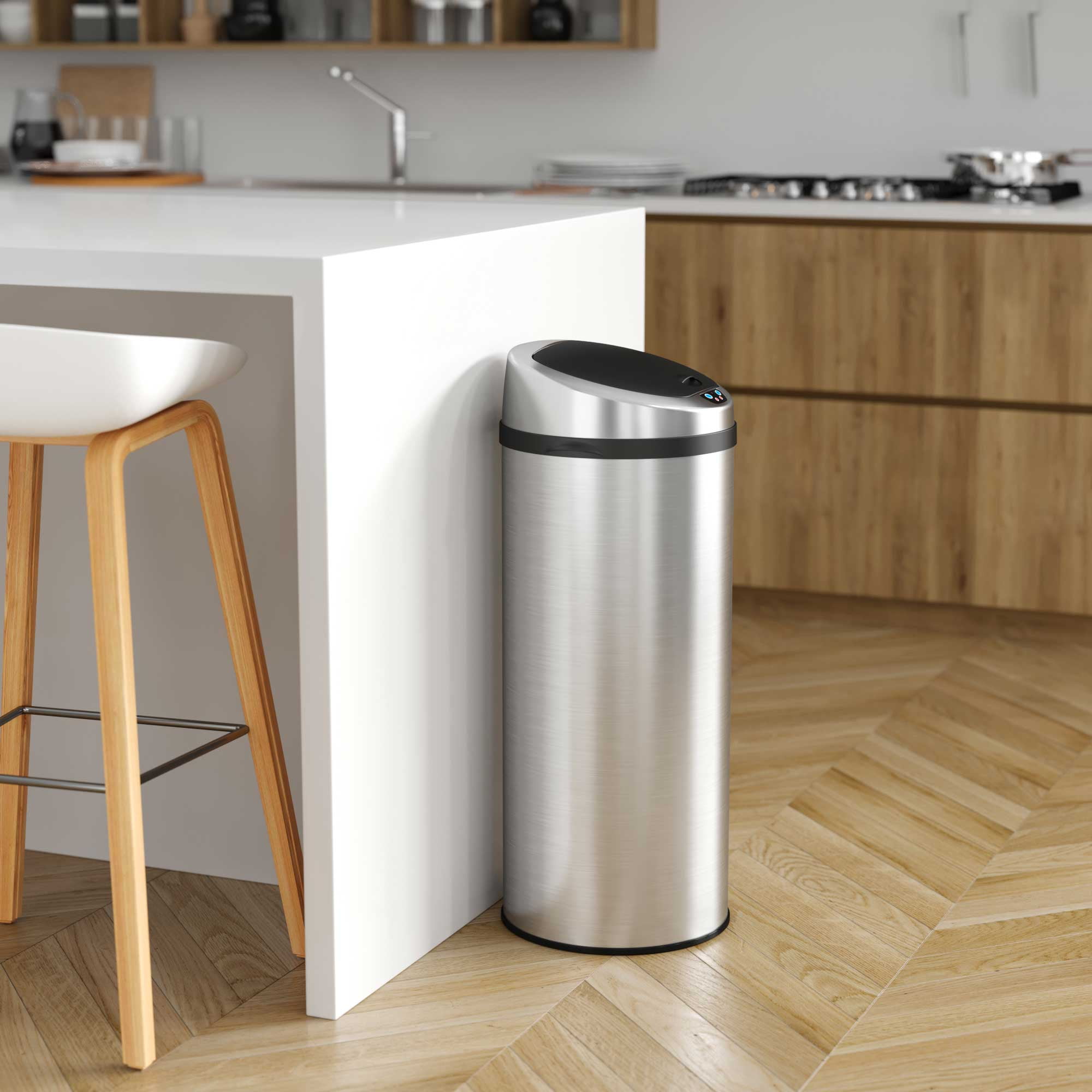 iTouchless Stainless Steel Sensor Trash Can w/AbsorbX Odor Control 13 Gal Silver IT13RCB