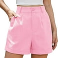 thumbnail image 2 of IDALL Shorts for Women Gym Shorts Women Womens Summer High Waist Linen Shorts Roll Up Pleated Zippered Wrap Hem Wide Leg Shorts With Pockets Running Shorts Workout Shorts Pink 2XL, 2 of 7