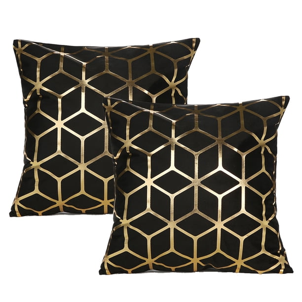 Funda de almohada negra de 18x 18 ", traje de 2 piezas, funda de almohada decorativa en negro y dorado, funda de cojín para sofá, decoración del hogar, juego de funda de almohada para sala de estar