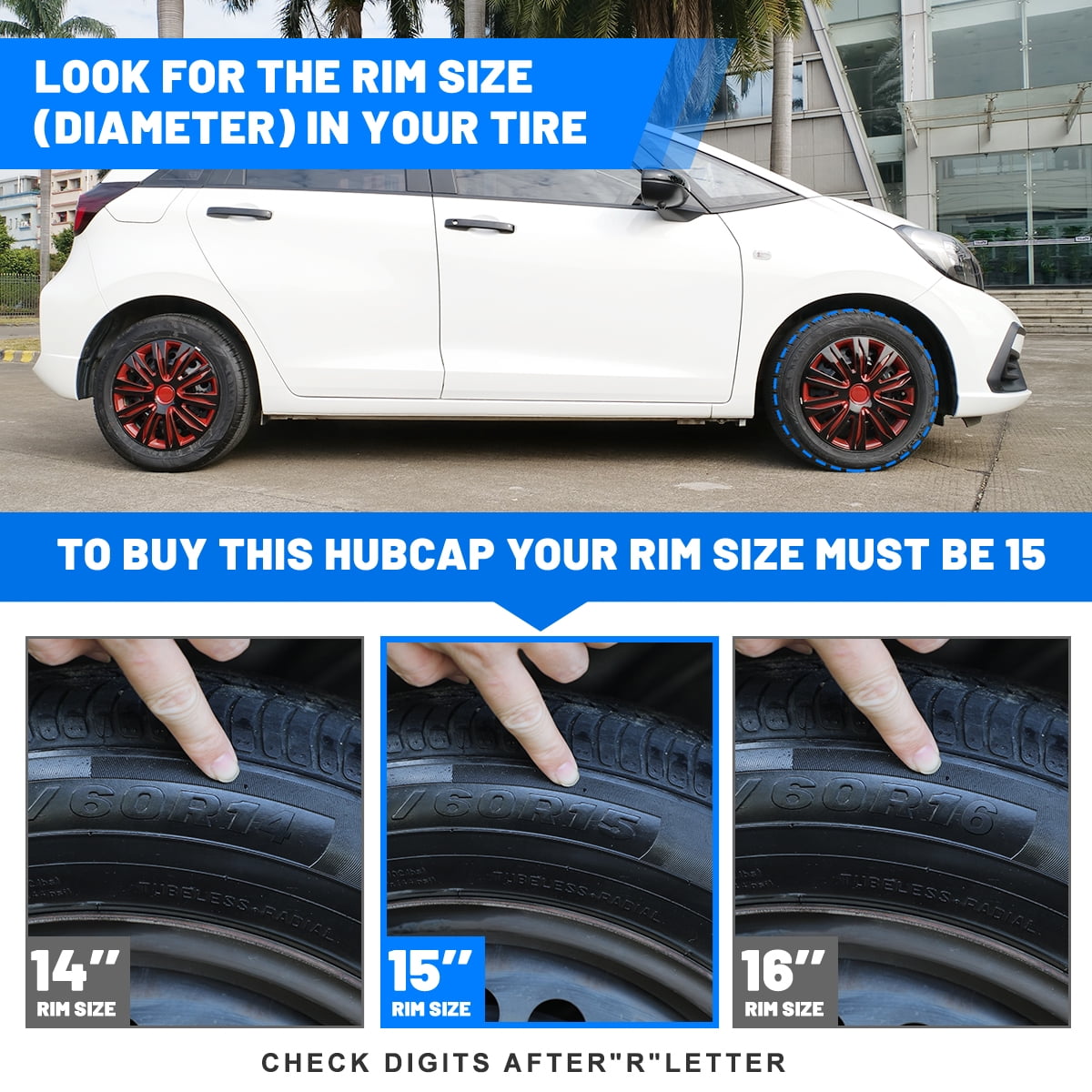 15 inch Universal Hubcap Wheels Cover Replacement for Car Truck SUV ABS&PC Hub Caps Accessories Set of 4,Black Lacquer & Red Lacquer