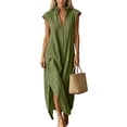 thumbnail image 2 of Noric Women's Cotton Sleeveless Maxi Dresses V Neck Casual Solid Color A-Line Side Slit Dresses with Pockets, 2 of 9