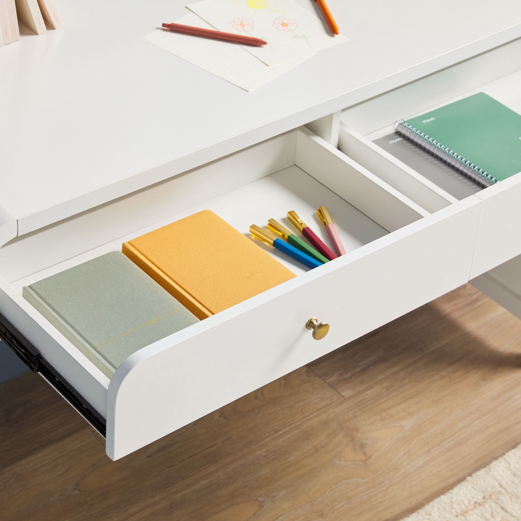 Walker Edison Modern Curve Design Writing Desk with Drawer, White