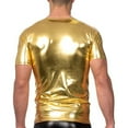 thumbnail image 4 of Slim Fit Metallic T-Shirt for Men's Sexy V-Neck Shiny Disco Party Short Sleeve Tee for Nightclub, 4 of 5