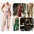 thumbnail image 5 of HBDesign Women Summer Seersucker 2 Piece Set V-Neck Vest Wide Leg Pants Slim Fit Outfit, 5 of 6