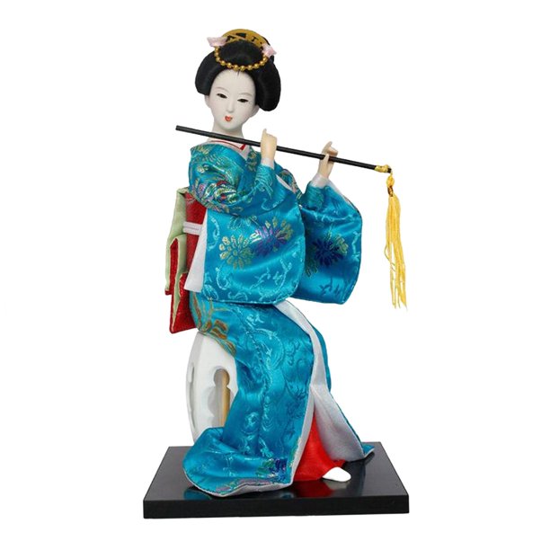 Muñecas con kimono de Geisha japonesa de 12 pulgadas, Kabuki antiguo Oriental, muñeca de Geisha asiática, estatuilla de señora para estante, decoració Azul