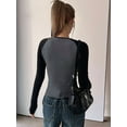 thumbnail image 5 of Women'S Long Sleeve Shirts Slim Fit Stretchy Color Block Slightly Cropped Tops Dark Gray L, 5 of 6