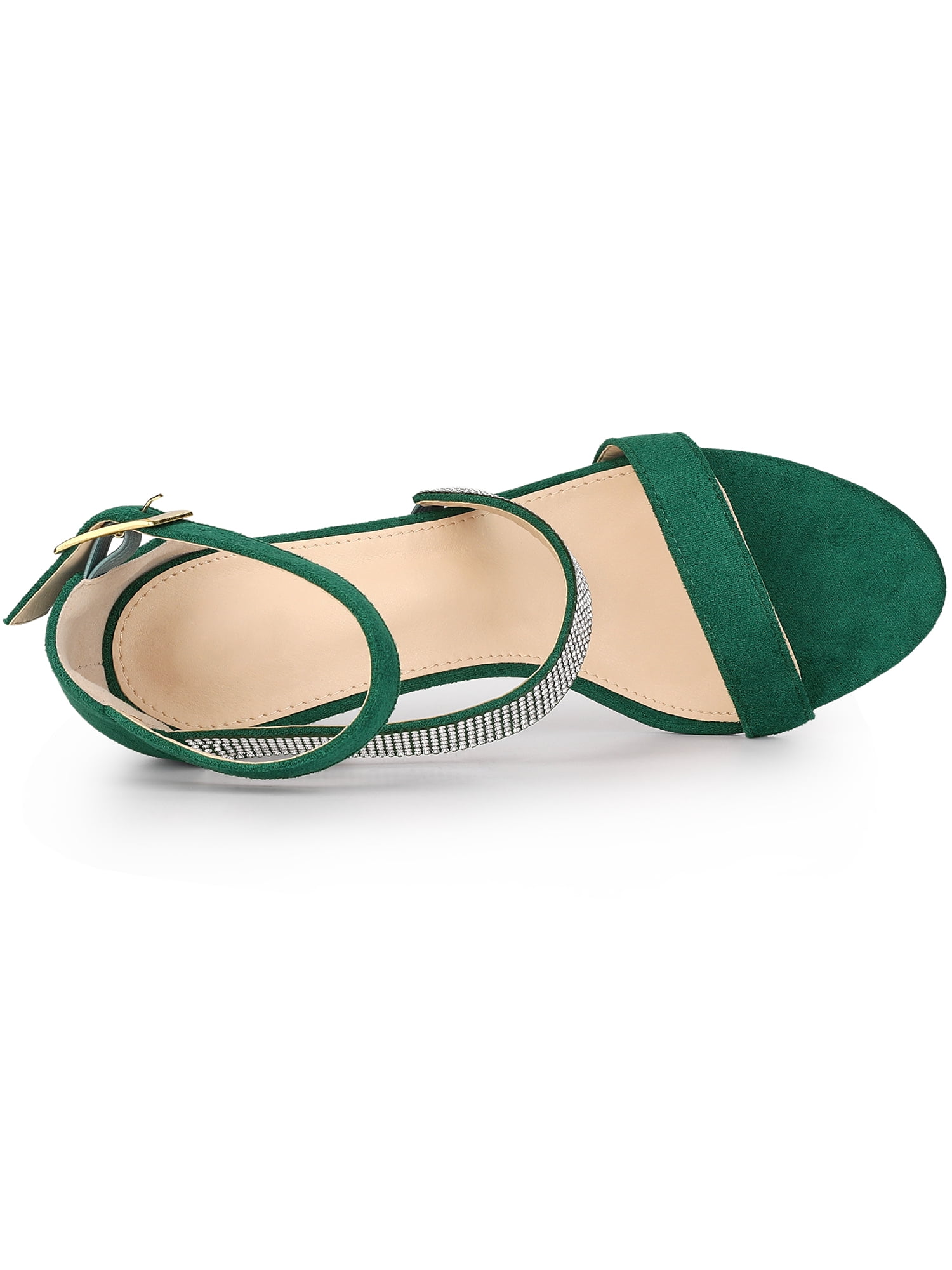 DARING DIVA Women's Rhinestone Block Heels Sandals for Casual and Party Green 10