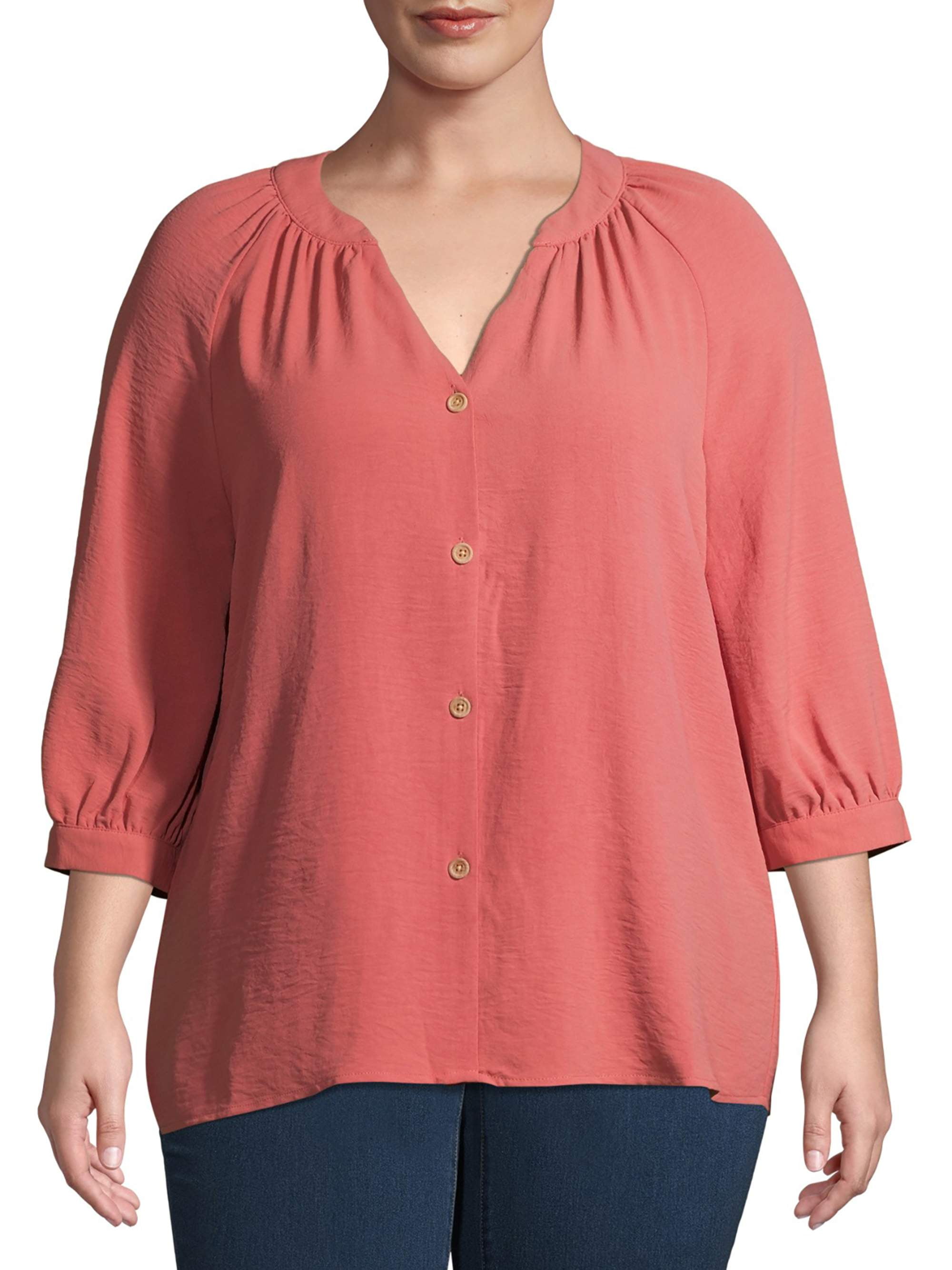 Como Blu Como Blu Women's Plus Size ButtonFront Raglan Sleeve Top