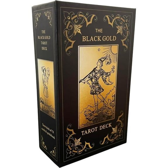 Black Gold Tarot Cards Set, Tarot Cards for Beginners with Meanings on Them, Tarot Cards Deck with Guide Book, Gold Gilded Edges