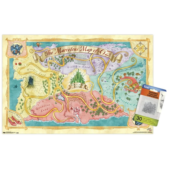 The Wizard Of Oz - Map Wall Poster with Push Pins, 14.725" x 22.375"