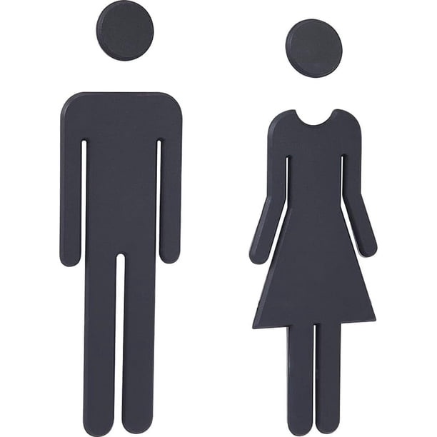 2 letreros autoadhesivos para inodoro de 20 cm para hombres y mujeres, letreros de identificación para baños, pegatinas de pared de plástico negro para WC.