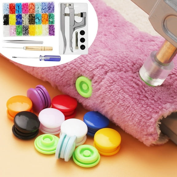 Snaps Buttons Snap Pliers, Starter Fasteners Kit, 384 Sets 24-Colors, Snap Plastic Fasteners Punch Poppers Closures No-Sew Buttons