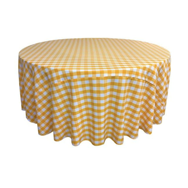 TCcheck132R-DrkjauneK47 Nappe en Polyester à Carreaux Vichy, Blanc & Jaune Foncé - 132 Po. Rond