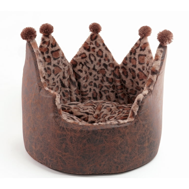Precious Tails Luxury Leopard Print Crown Shaped Bed for Small Dogs and Cats Cozy Stylish and Plush Pet Bedding with Royal Design Walmart