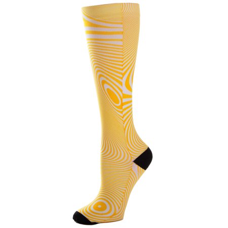 Celeste Stein Graduated Compression Knit Socks, Queen Wide Calf, 8-15mmHg, Yellow Swirl with Black Heel and Toe