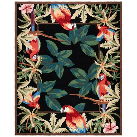 SAFAVIEH Chelsea Dewayne Parrot Lovers Wool Area Rug, Black, 1'8" x 2'6"