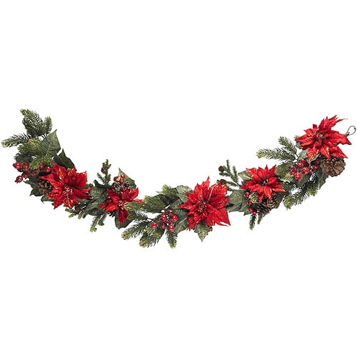 Nearly Natural Poinsettia and Berry Garland