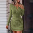 thumbnail image 2 of IROINNID Cocktail Dress for Women Wedding Guests Dresses for Women Solid Color Long Sleeve Lace Drawstring Dresses,Olive Green, 2 of 7