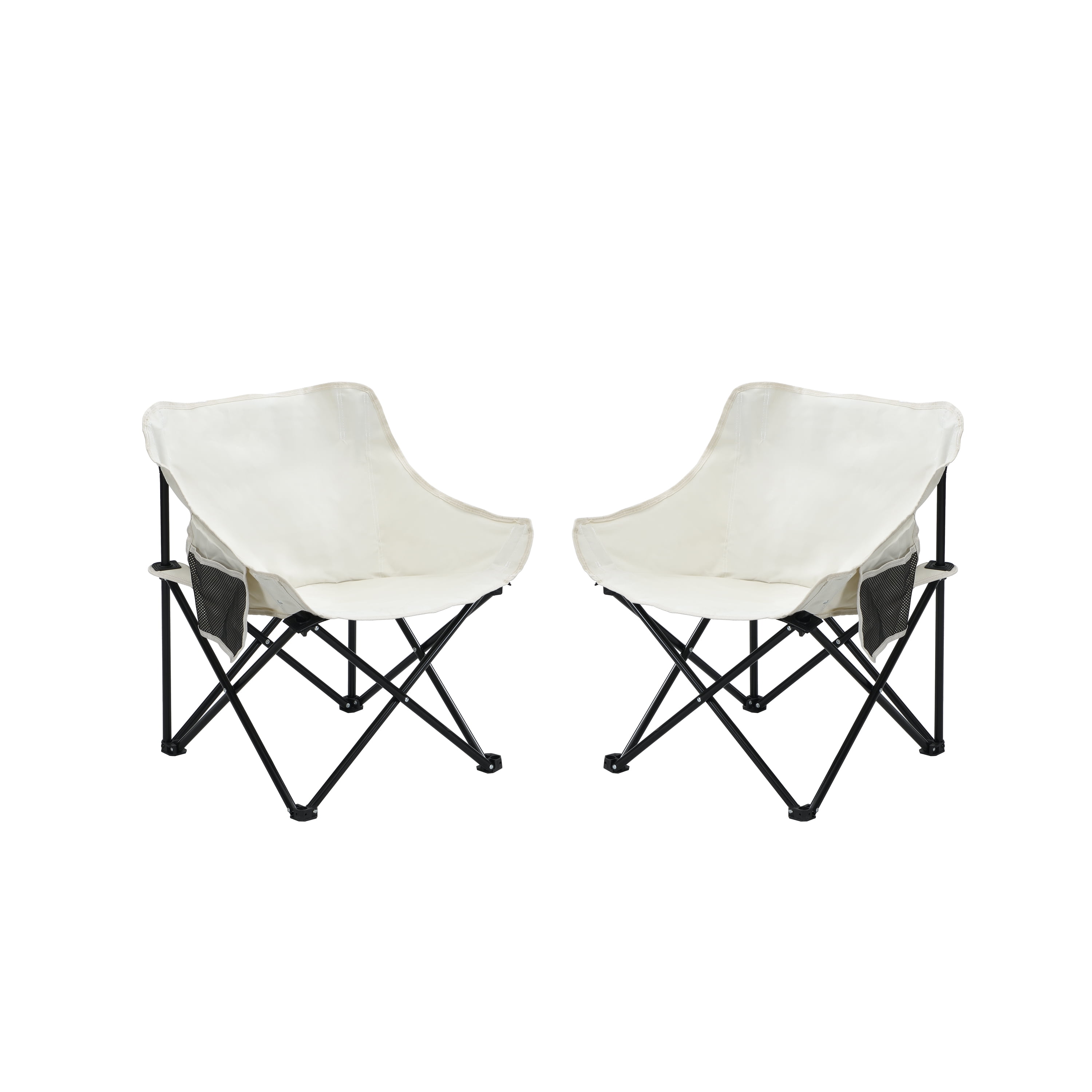 Mintazer 2-Pack Folding Camping Chairs, Collapsible Outdoor Chairs with Side Pocket, Portable Camp Chairs with Carry Bag for Camping Picnics, Beige