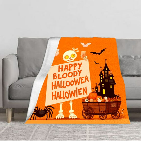 Cozy Flannel Blanket with Halloween Skeleton Design - Soft Warm Perfect for Sofa Travel Bed and Chair - Ideal for Spooky Nights