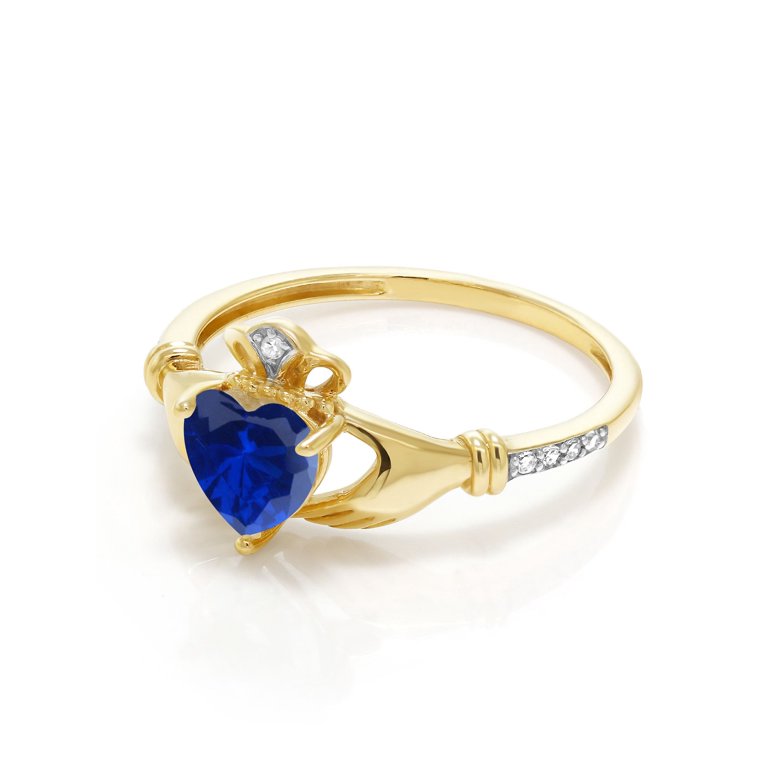 Claddagh Lab-Created Sapphire Ring in Solid 14K Yellow Gold 6