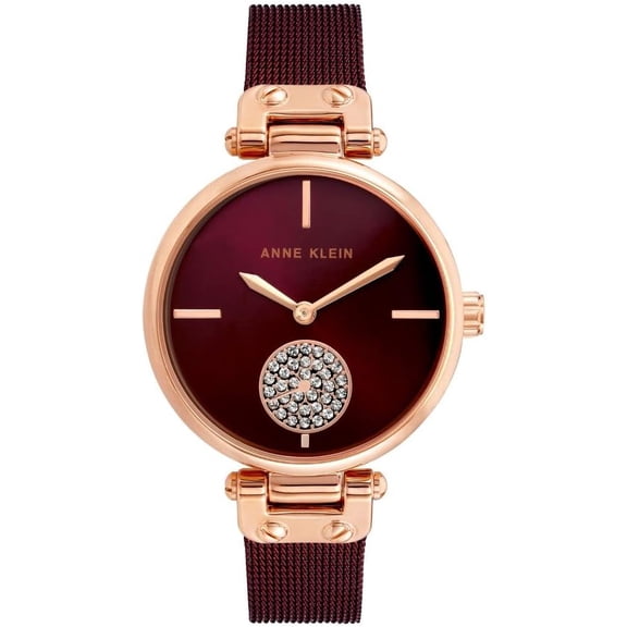 Anne Klein Rose Gold-Tone and Burgundy Mesh Ladies Watch AK-3000RGBY