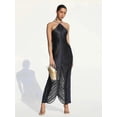 thumbnail image 1 of Vestido midi elegante de mujer, brillante, metálico, con cuello halter, sin mangas, sin espalda, bodycorn, largo, vestidos de dama, batas de noche para club, 1 of 5
