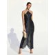 thumbnail image 1 of Vestido midi elegante de mujer, brillante, metálico, con cuello halter, sin mangas, sin espalda, bodycorn, largo, vestidos de dama, batas de noche para club, 1 of 5