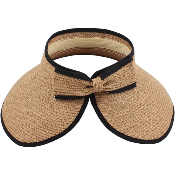 Kukuzhu Women’s Sun Hats Straw Visor Wide Brim Beach Hat Foldable Summer Roll-Up Open Top Cap Flap Cover Cap UV UPF 50