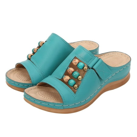 

Women Wedges Slipper Beach Roman Flip Flop Beaded Bohemian Slippers Casual Shoes