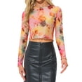 thumbnail image 1 of CAMISETA MESH DE MUJER CHIC INSPIRADA DE MANGA LARGA Y CUELLO REDONDO, CON DISEÑO TIE DYE, TRANSPARENTE, BLUSA DE MODA, TALLA XL, MULTICOLOR NARANJA, 1 of 1