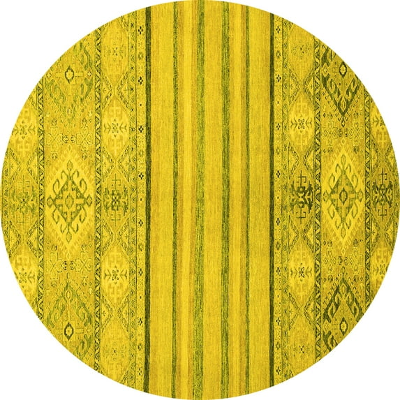 Ahgly Company Indoor Round Abstract Yellow Modern Area Rugs, 8' Round
