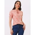 thumbnail image 2 of DARING DIVA Ruffle Tie Neck Casual Short Sleeve Blouse S Pink, 2 of 6