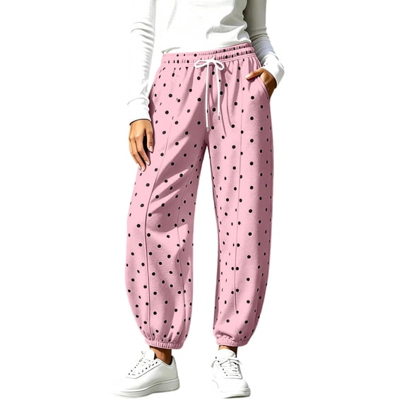 Polka Dot Wide Leg Sweatpants for Women Elastic High Waist Pants Loose Casual Lounge Summer Joggers with Pockets