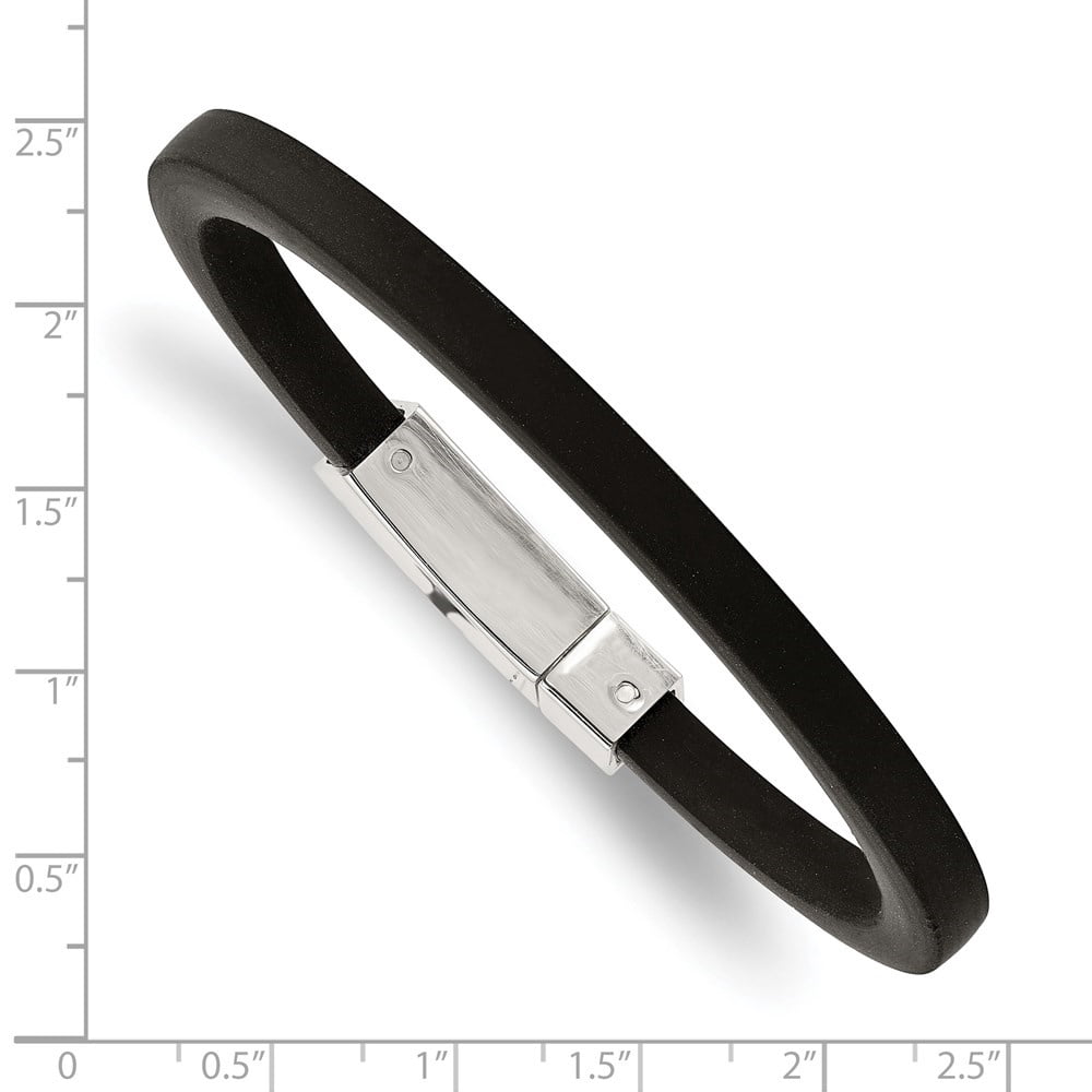 Diamond2Deal Stainless Steel Polished Black Rubber Bracelet for Men 8.5"