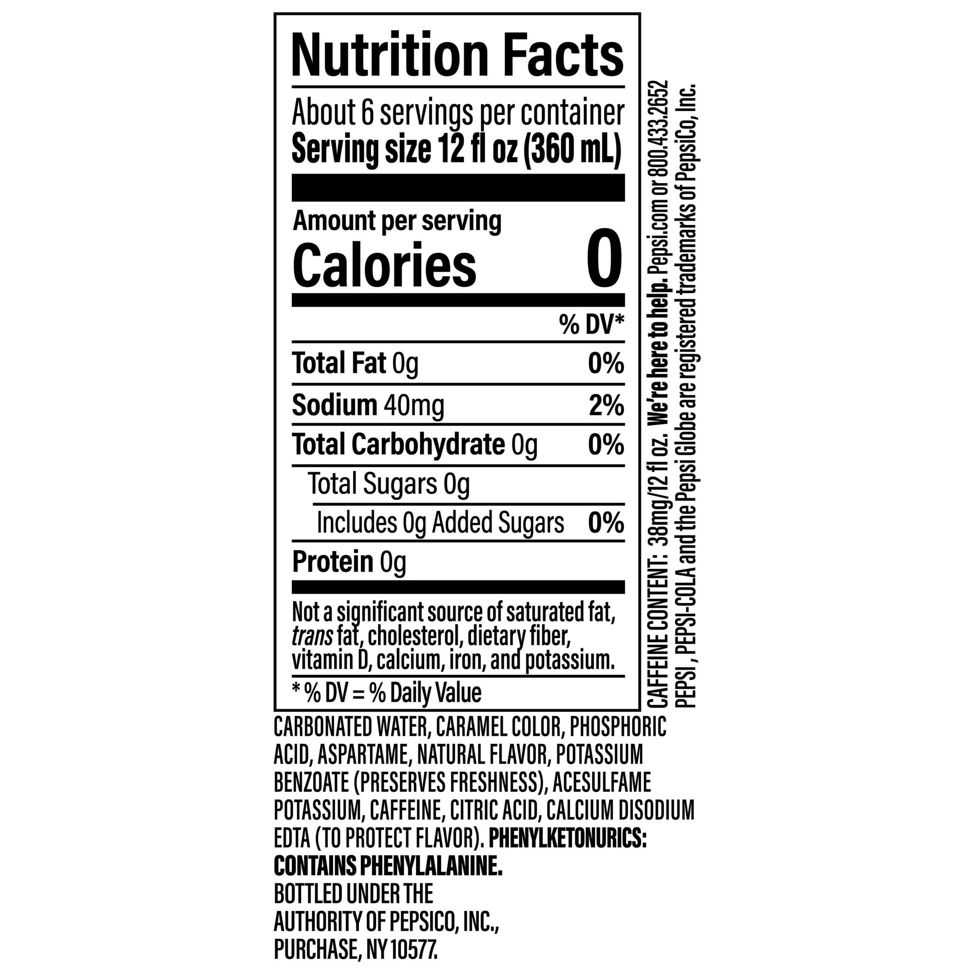 Pepsi Cola Zero Sugar Soda Pop, 2 Liter Size Bottle