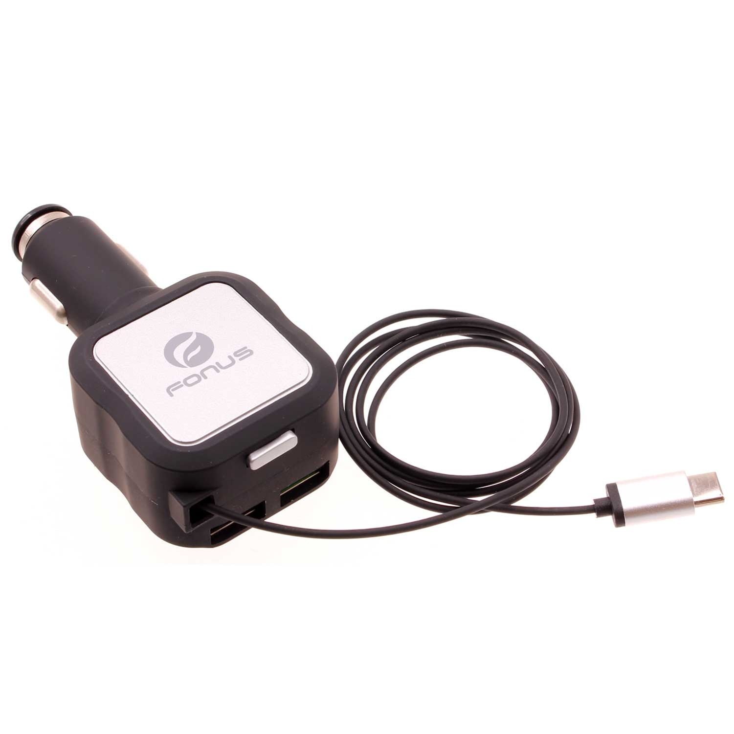 Car Charger for Samsung Galaxy S24/S23/S22/S21/S20/Ultra/Plus/FE - Retractable 4.8Amp Type-C 2-Port USB Fast Charge DC