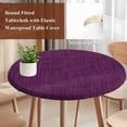 thumbnail image 4 of Purple Burlap Texture Round Tablecloth, Fitted Table Cover with Elastic for 45"-54" Round Tables, Farmhouse Vintage Purple Table Cloth Outdoor Indoor Dinning Party Waterproof Tablecloths, 4 of 7