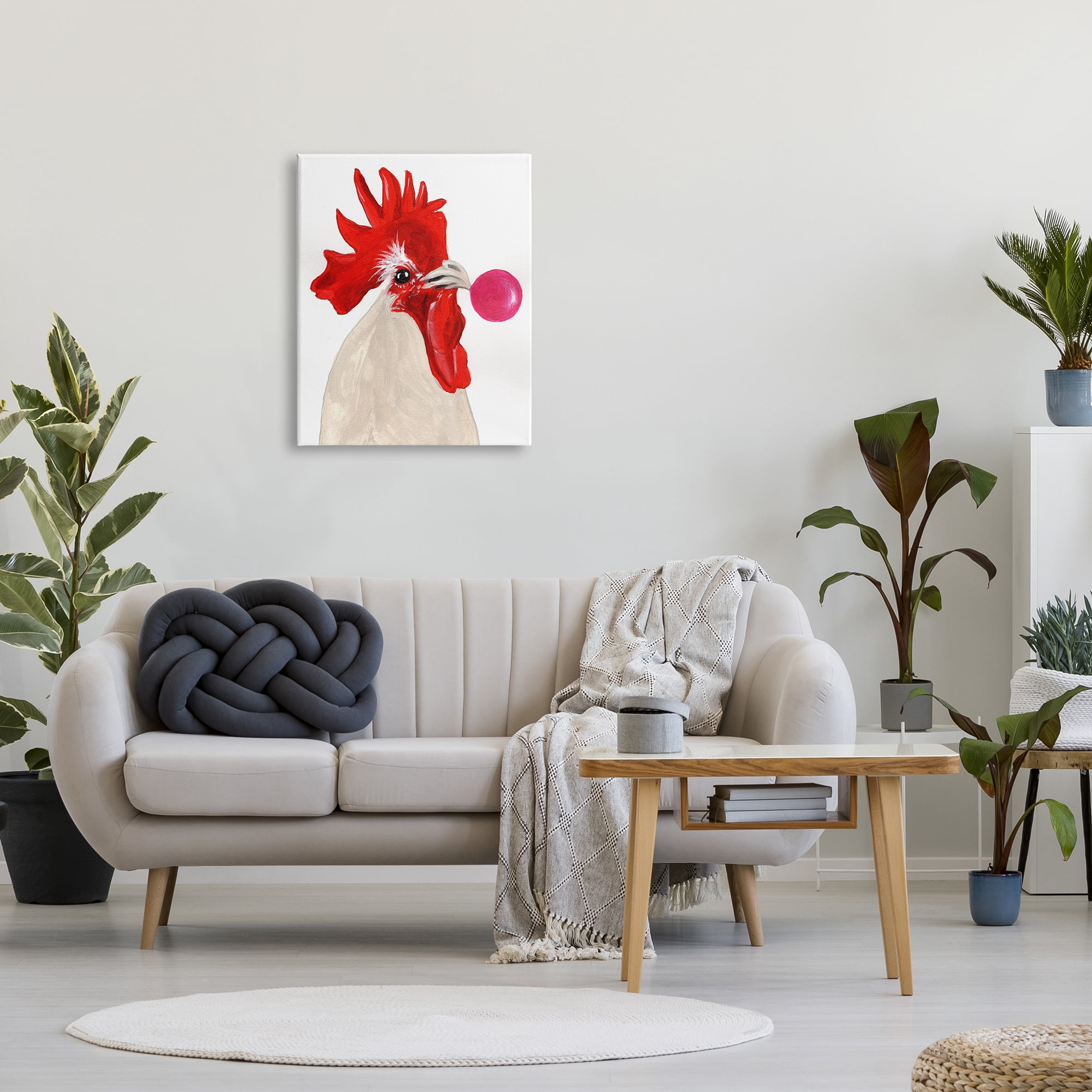 Stupell Industries Rooster Blowing Bubblegum Animals & Insects Painting Gallery Wrapped Canvas Print Wall Art, 24 x 30