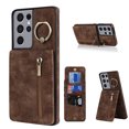 thumbnail image 1 of Mantto Wallet Case for Samsung S21 Ultra, Slim Premium Credit Card Slot, Zipper Wallet Case with Ring Holder Kickstand Leather Magnetic Flip Back Shockproof Cover for Samsung Galaxy S21 Ultra, Brown, 1 of 10