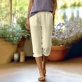 thumbnail image 4 of Yourumao Linen Capri Pants Women Elastic Waist Straight Leg Capris Solid Loose Fit Pants Summer Casual Pants for Travel with Pockets, 4 of 8
