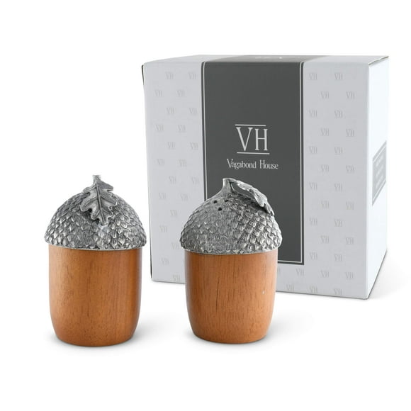 Vagabond House Acorns Wood and Pewter Metal Salt and Pepper Shaker Set 2 inch x 3.5 inch