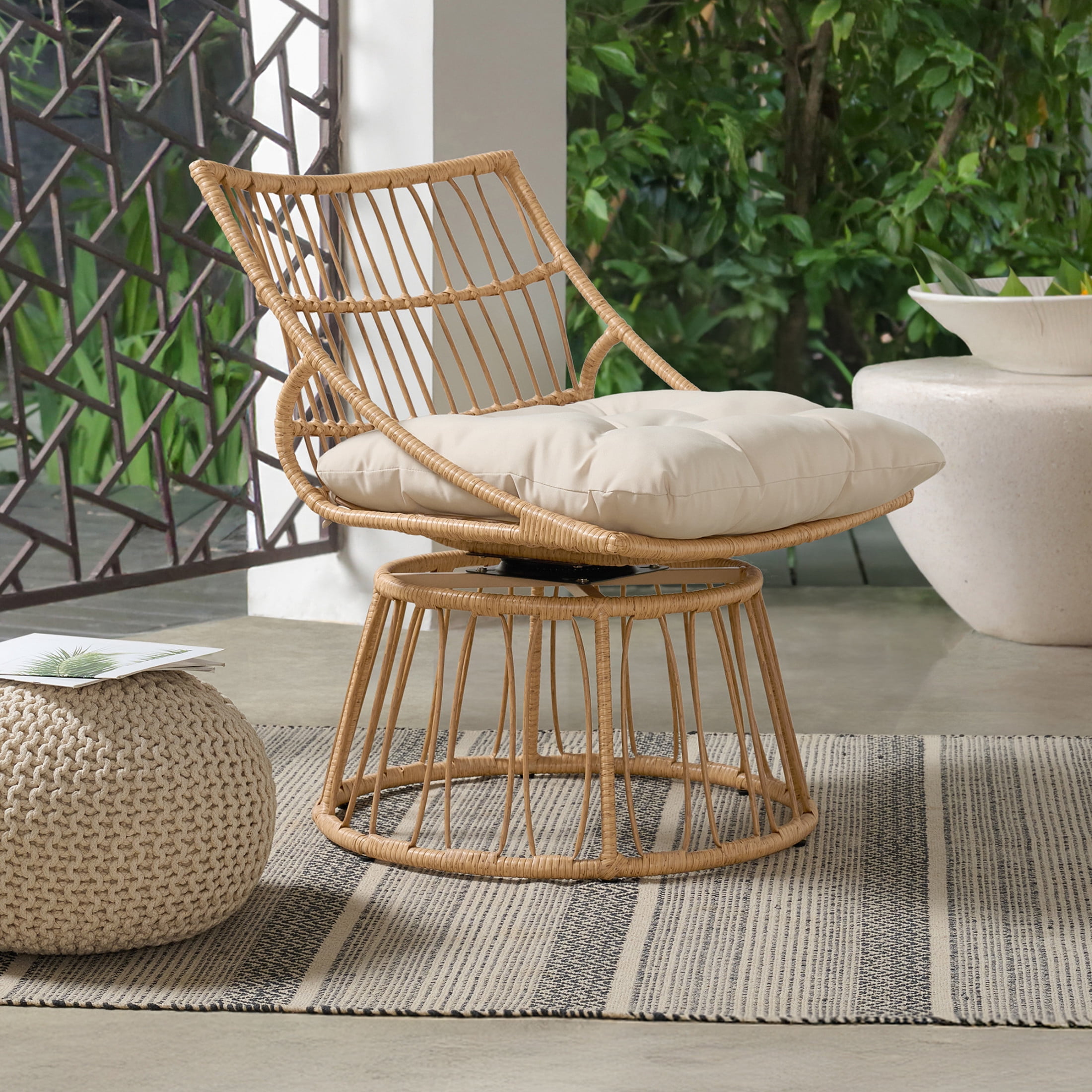 Alaterre Furniture Servana Outdoor Wicker Chair - Weather-Resistant Outdoor Chair (Tan)