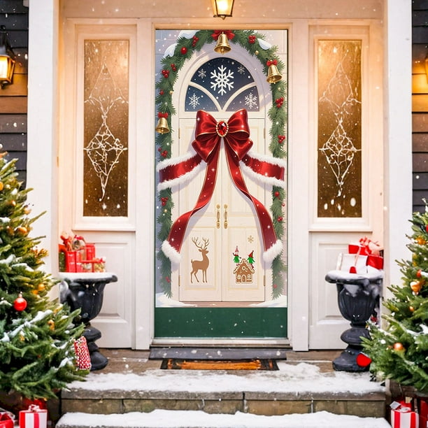 Decoraciones navideñas, adornos navideños, regalos navideños, decoración de cortina de puerta navideña, cubierta de puerta, diseño de escena navideña, cubierta de fondo, arreglo de cortina de puerta