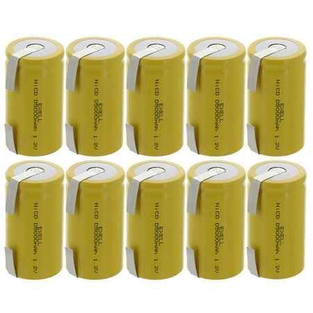 10x Exell D Size 1.2V 5000mAh NiCD Rechargeable Batteries with Tabs