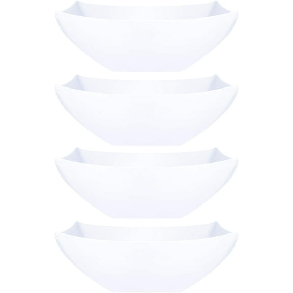 PLASTICPRO 16 Oz Disposable Serving Bowls White Plastic Square Snack Bowls, 4-Pack