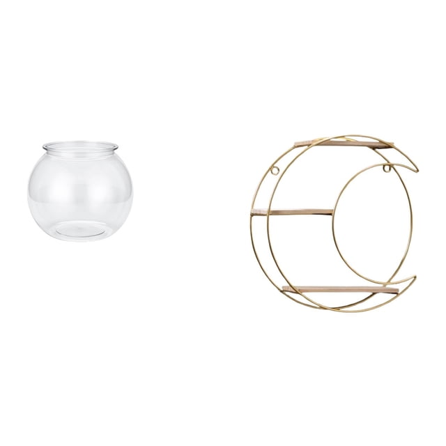 Acuario Pequeño Transparente Para Peces Pequeños, Adorno Redondo, Cuenco, Florero, Mesa, Oficina, Hogar, Plantas, Estante De Metal De 3 Niveles Para Colgar En La Pared, Ahorra Espacio,