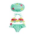 thumbnail image 1 of Infant Girls Swimsuits Tie-Up Tank Tops Ruffles Shorts Sun Hat Bikini Split Swimwear Set, 1 of 7